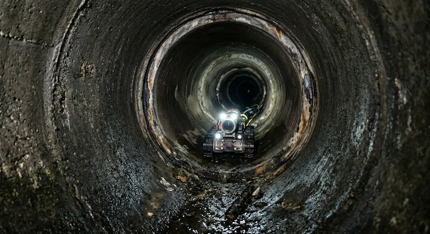 Robotic sewer camera inspecting pipe interior for Drain Snake Service in Arlington